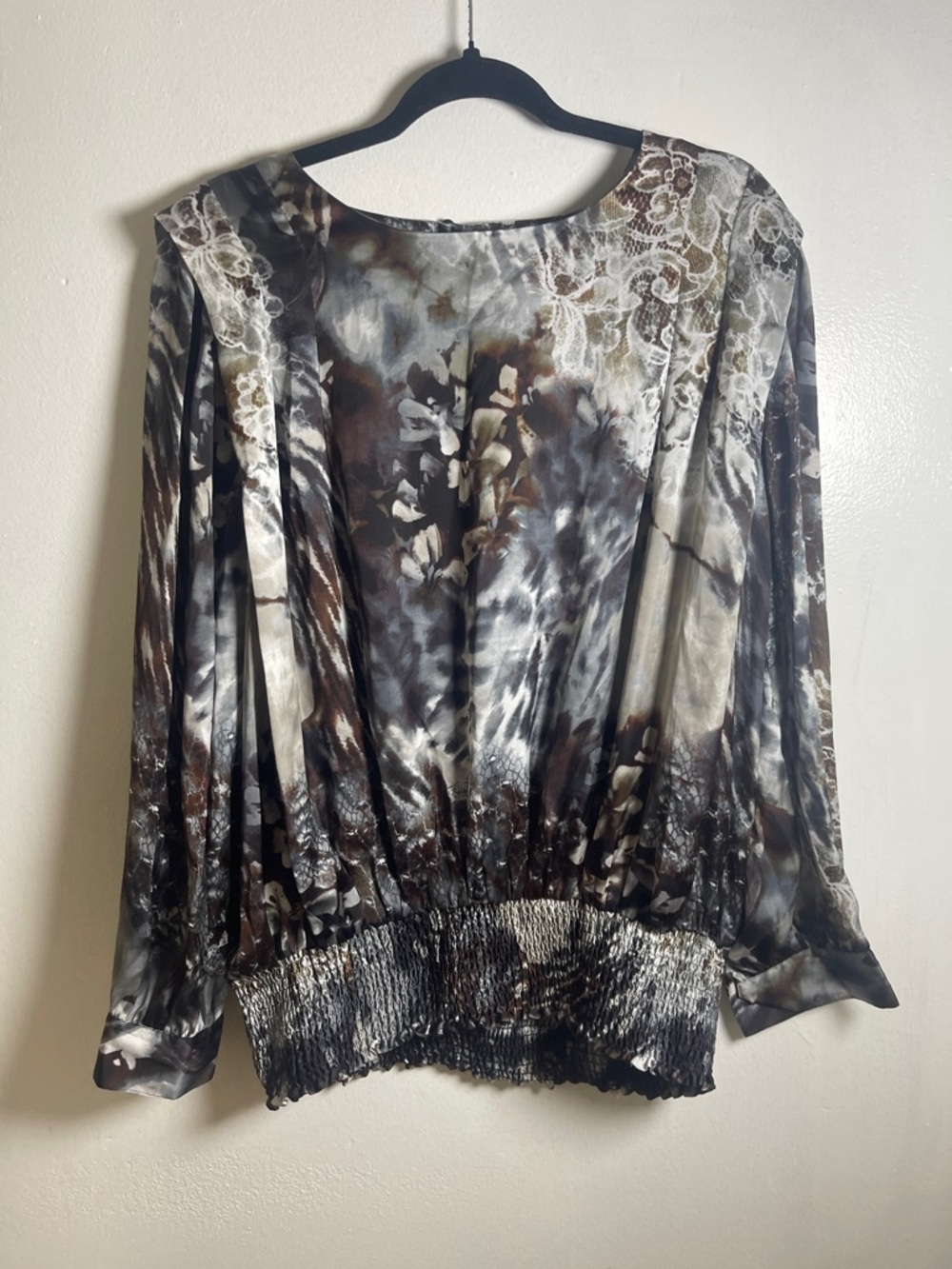 Simons Brown and Gray Printed Long-Sleeve Blouse Size: 1X